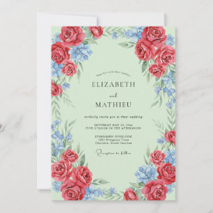 Mint Crimson Petal Wedding Invitation