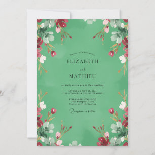 Mint Crimson Wildflower Wedding Invitation