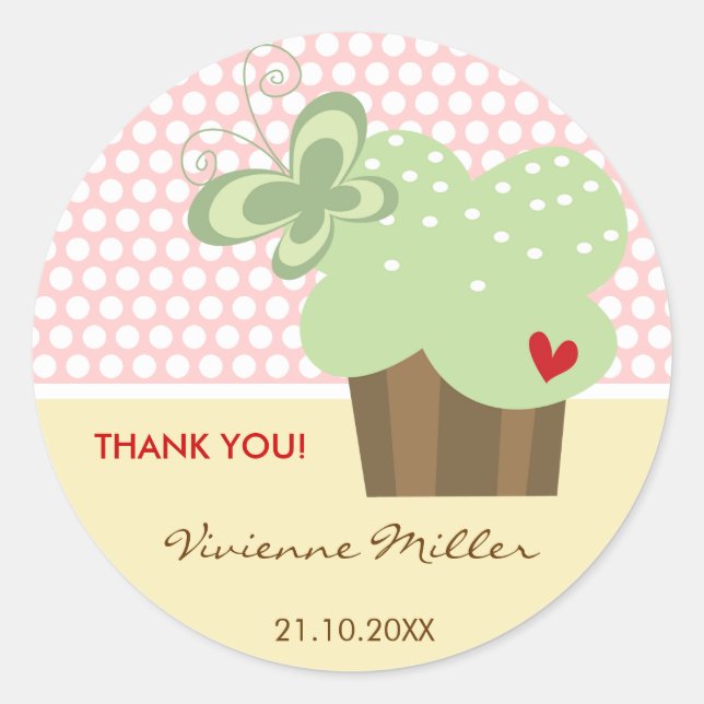 Mint Cupcake Thank You Birthday Party Gift Tag (Front)