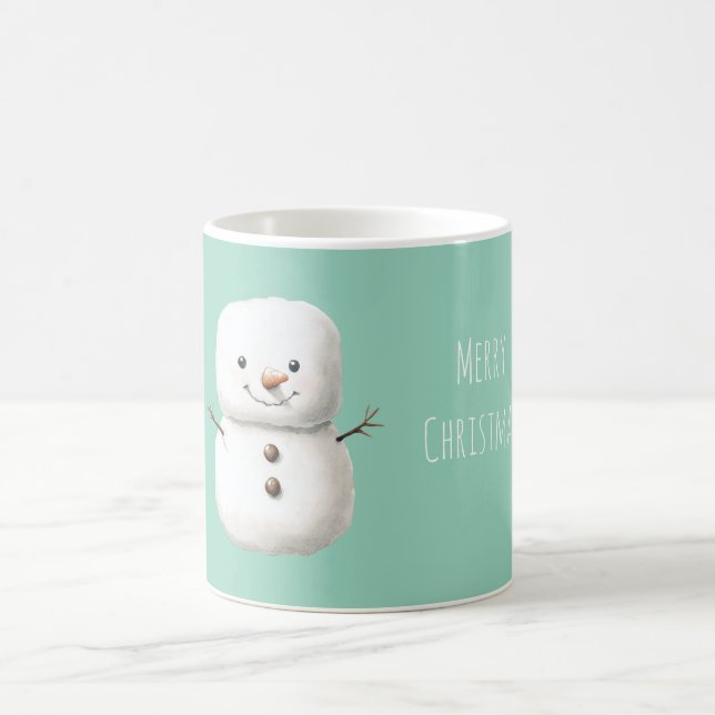Mint Cute Christmas Snowman Coffee Mug (Center)