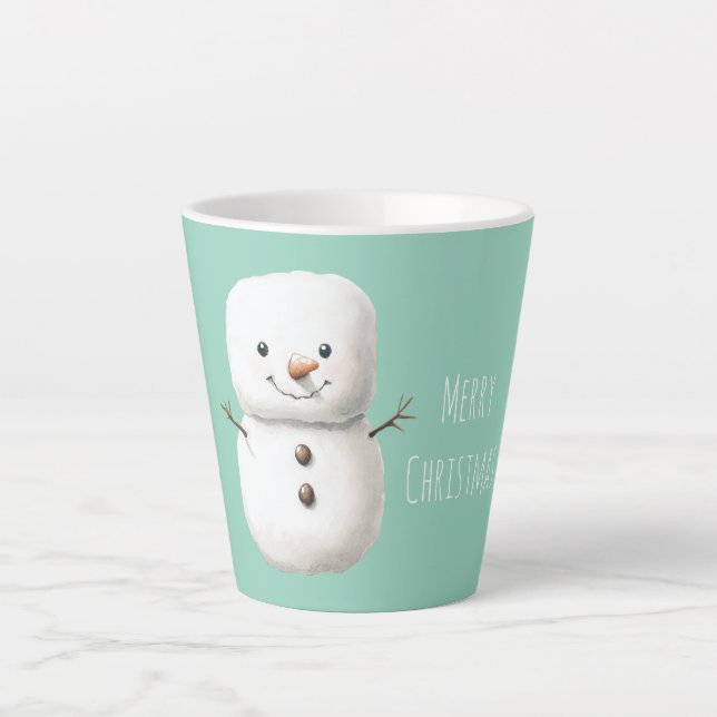 Mint Cute Christmas Snowman Latte Mug (Front)