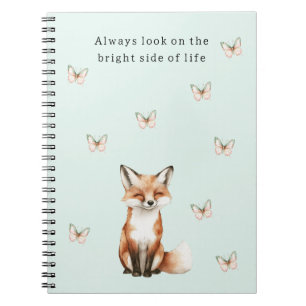 Mint Cute Happy Fox Bright Side Butterflies Notebook
