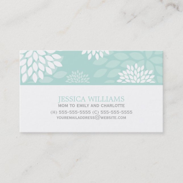 Mint Dahlias Pattern Calling Card (Front)