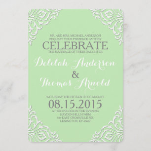 Mint Damask Filigree Elegant Wedding Invitation