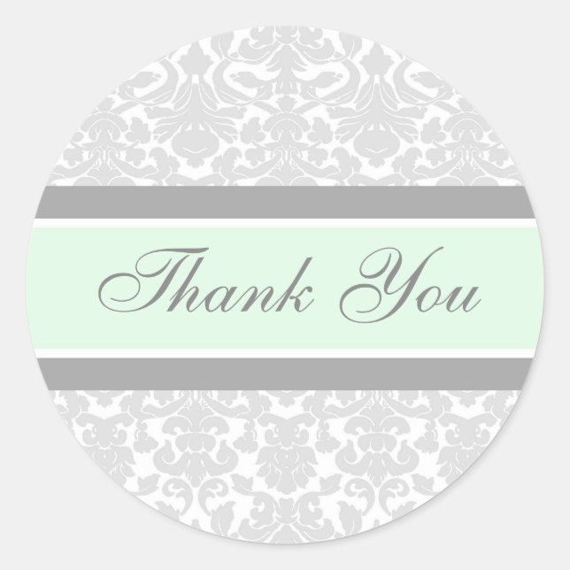 Mint Damask Thank You Wedding Envelope Seals (Front)