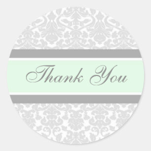 Mint Damask Thank You Wedding Envelope Seals