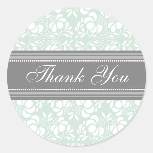 Mint Damask Thank You Wedding Envelope Seals (Front)