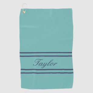 Mint Dark Blue Stripe Script Name Golf Towel