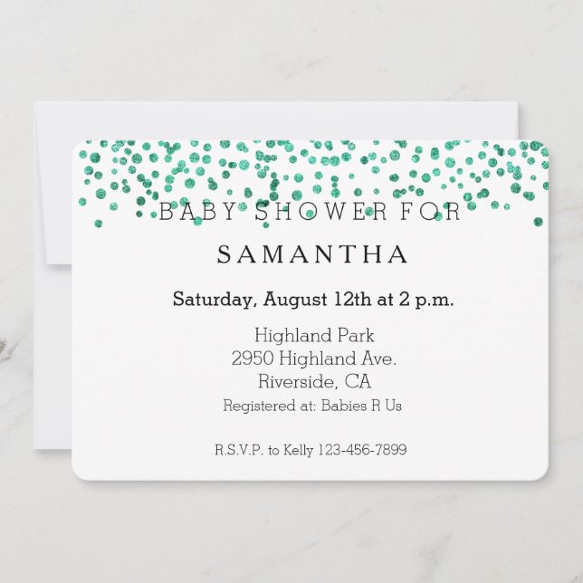 Mint Dazzle Confetti baby shower Invitation (Front)
