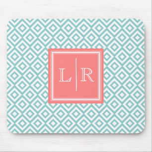 Mint Diamonds Pattern and Monogram Mouse Mat