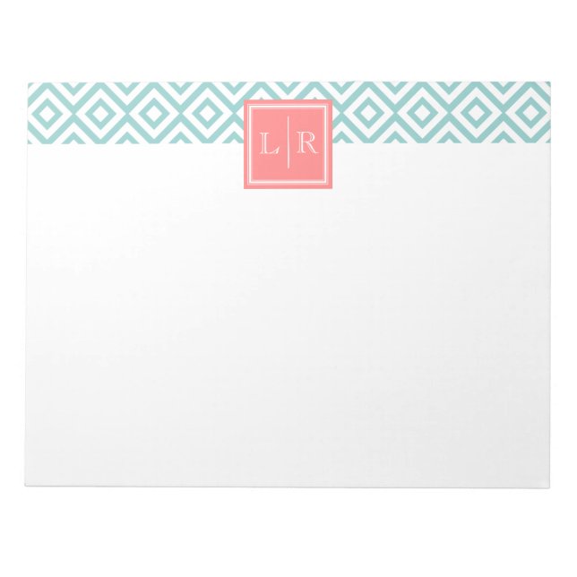 Mint Diamonds Pattern and Monogram Notepad (Front)
