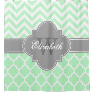 Mint Dk Grey Wht Moroccan #5 Chevron 1IQRN Shower Curtain