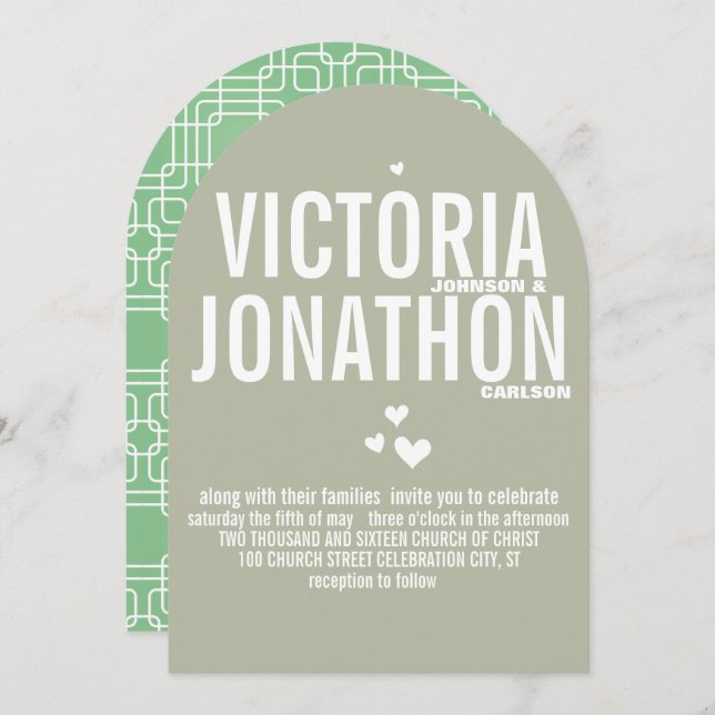 Mint Driftwood Modern Pattern Typography Wedding Invitation (Front/Back)