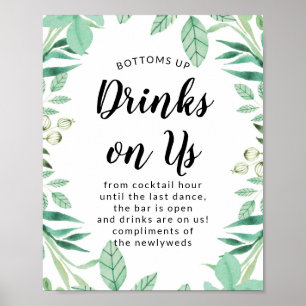 Mint Drinks on Us Open Bar Wedding Reception Sign