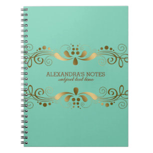 Mint & Elegant Gold Tones Floral Lace Frame Notebook
