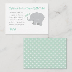 Mint Elephant Book or Diaper Raffle Baby Shower Enclosure Card