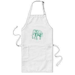 Mint Elephant with Jungle Leaves Long Apron
