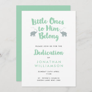 Mint Elephants Christian Dedication Invitation
