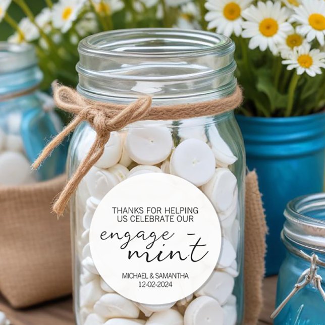 Mint Engagement Thank You Classic Round Sticker (Personalized Engage-mint engagement party favor sticker)