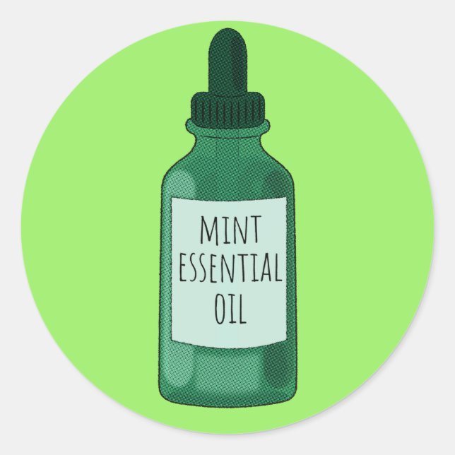 Mint Essential Oil Bottle Drawing Classic Round Sticker (Front)