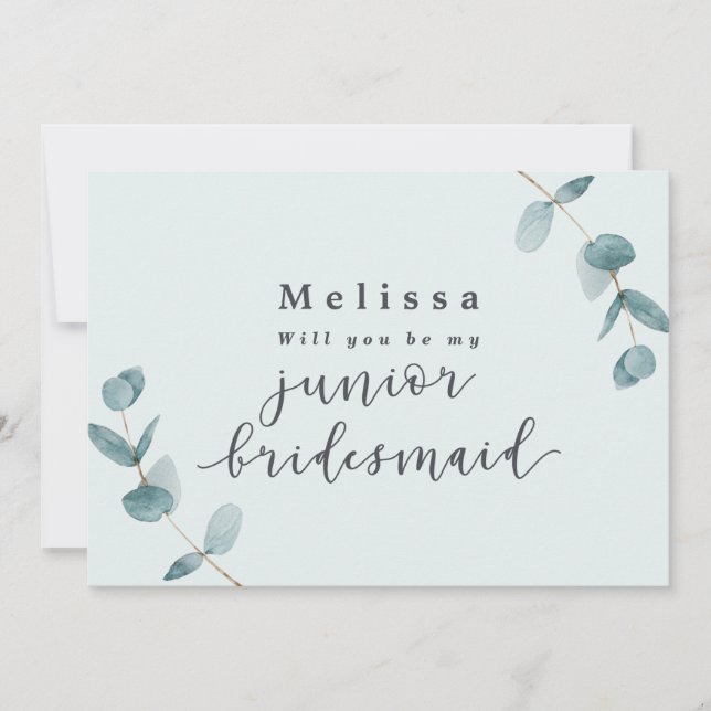 Mint Eucalyptus Junior Bridesmaid Proposal Card (Front)