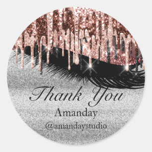 Mint Eyelashes Extension Makeup Rose Drips Grey Classic Round Sticker