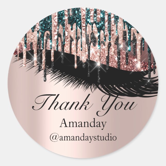 Mint Eyelashes Extension Makeup Rose Grey Drips Classic Round Sticker (Front)