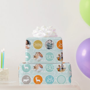 Mint Family Photo Reindeer Christmas Merry Bright Wrapping Paper