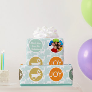 Mint Family Photo Reindeer Christmas Merry Bright Wrapping Paper