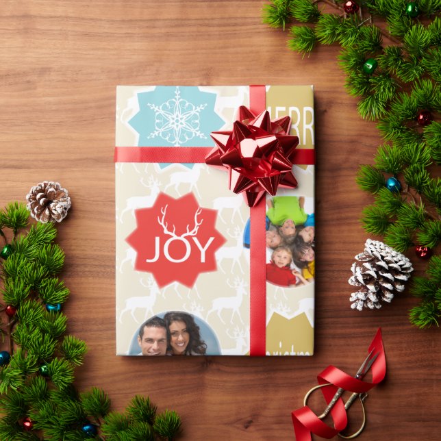 Mint Family Photo Reindeer Christmas Merry Bright Wrapping Paper (Holiday Gift)