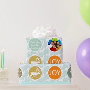 Mint Family Photo Reindeer Christmas Merry Bright Wrapping Paper