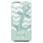 Mint Faux Glitter Anchor Chevron Personalised