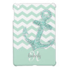 Mint Faux Glitter Anchor Chevron Personalised