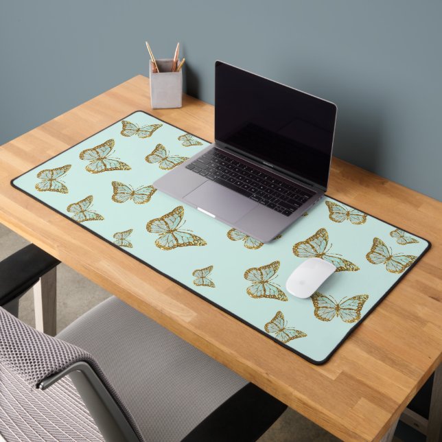 mint faux glitter butterflies desk mat (Office 2)