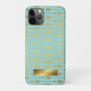 Mint Faux Gold Foil Arrows Pattern iPhone 11 Pro Case