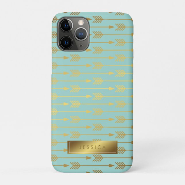 Mint Faux Gold Foil Arrows Pattern Case-Mate iPhone Case (Back)