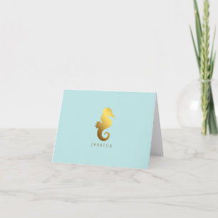 Mint Faux Gold Foil Seahorse Note Card