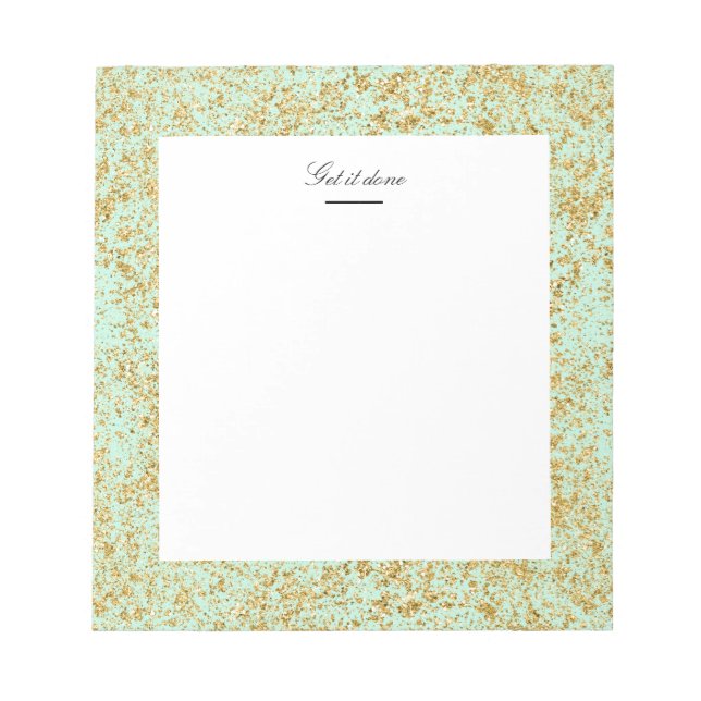 Mint & Faux Gold Glitter Dust Notepad (Front)