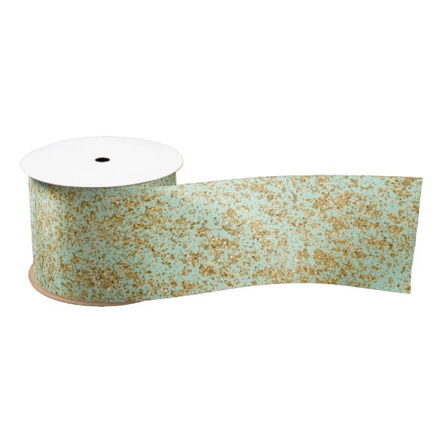 Mint & Faux Gold Glitter Dust Satin Ribbon (Spool)