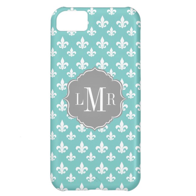 Mint Fleur De Lis Pattern Monogram Case-Mate iPhone Case (Back)
