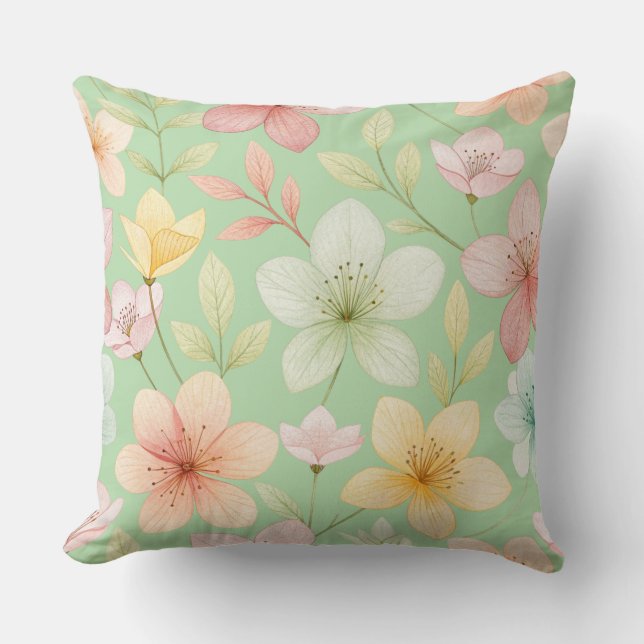 Mint Floral 20"x20" Throw Pillow (Front)
