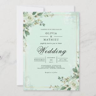 Mint Floral Botanical Arch Wedding Invitation