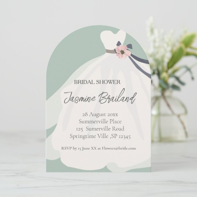 Mint Floral Bride Gown Bridal Shower  Invitation (Standing Front)