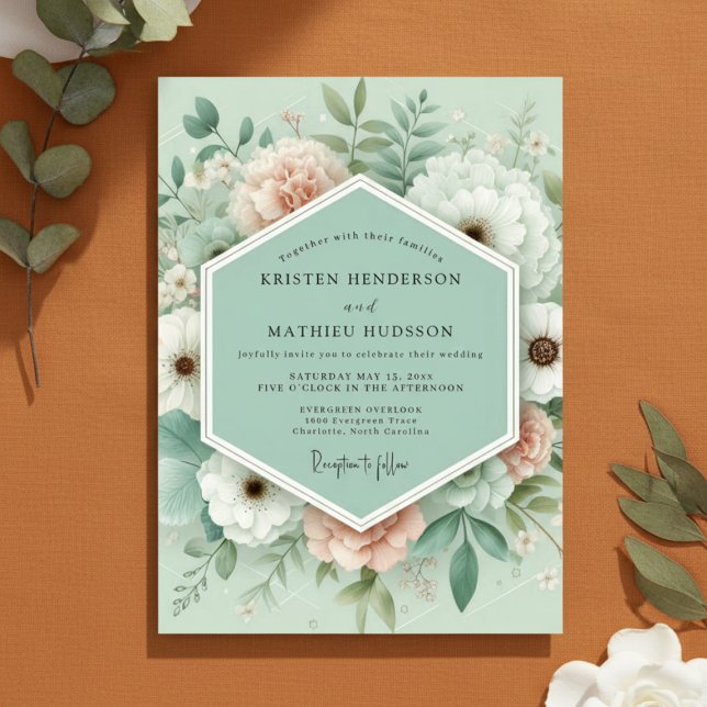 Mint Floral Enchantment Wedding Invitation (Creator Uploaded)
