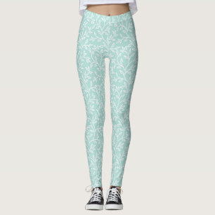 Mint Floral Leaf Women Leggings