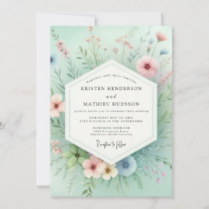 Mint Floral Meadow Romance Wedding Invitation