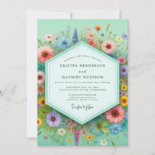 Mint Floral Meadow Whimsy Wedding Invitation