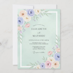 Mint Floral Romance Wedding Invitation