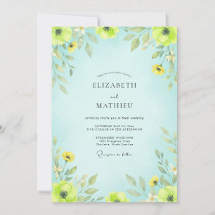 Mint Floral Romantic Wedding Invitation