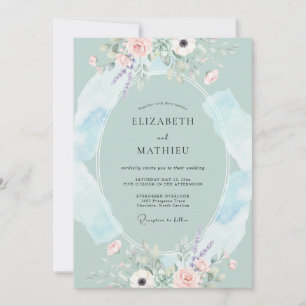 Mint Floral Swirl Wedding Invitation